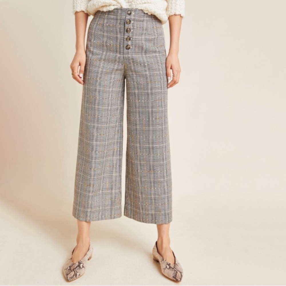Anthropologie Roma plaid chenille trousers size 0